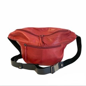 JUD Red Leather Oversized Fanny Pack Handmade Belt Bag Unisex Love JUDTLV
